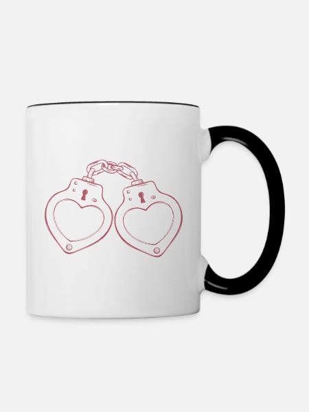Handschellen Herz Liebe  - Tasse zweifarbig - Weiß/Schwarz