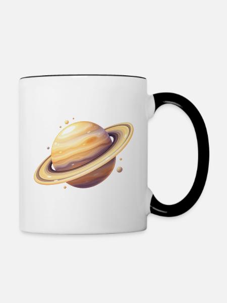 Saturn Farbplanet Illustration - Tasse zweifarbig - Weiß/Schwarz