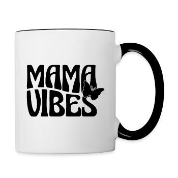 Mama Vibes mit Schmetterling - Tasse zweifarbig - Weiß/Schwarz - Rechts