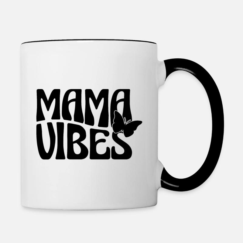 Mama Vibes avec papillon - Mug contrasté - blanc/noir