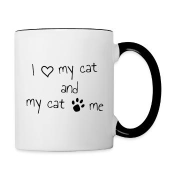 i love my cat my cat loves me lettering - Contrasting Mug - white/black - Right