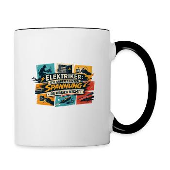 Electrician Under Voltage Comic - Contrasting Mug - white/black - Right