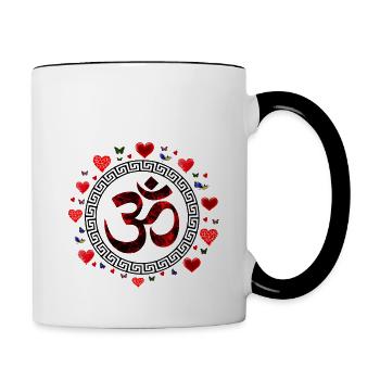 Om rouge, Om, Om hindou, Om Symbol, Aum, OM - Mug contrasté - blanc/noir - Droite