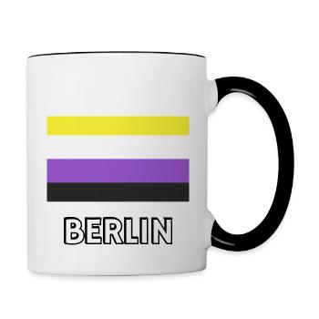 Nicht-binäre Pride Flagge Berlin - Tasse zweifarbig - Weiß/Schwarz - Rechts