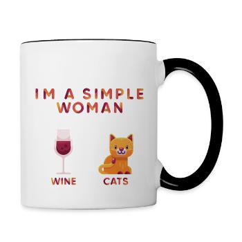 Im a simple Woman, Cats Wine, Katze - Tasse zweifarbig - Weiß/Schwarz - Rechts