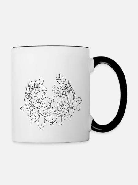 Frühlingsblumen - Tasse zweifarbig - Weiß/Schwarz