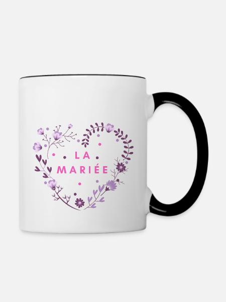 Das Blumenherz der Braut - Tasse zweifarbig - Weiß/Schwarz