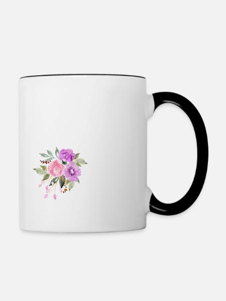 Lila Blumenbuchstabe - Tasse zweifarbig - Weiß/Schwarz