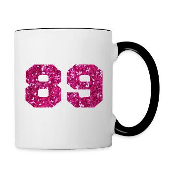 Number 89 Pink Glitter - 89th Birthday - Contrasting Mug - white/black - Right