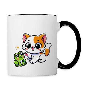 Mignon chat blanc roux a rencontré une grenouille - Mug contrasté - blanc/noir - Droite