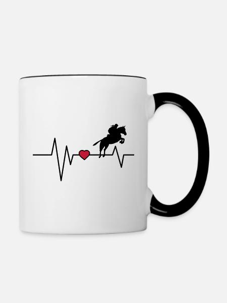 Herzschlag Springreiter - Tasse zweifarbig - Weiß/Schwarz