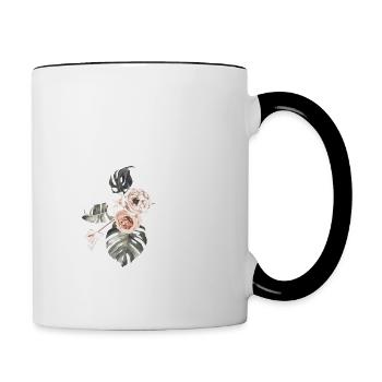 Tropischer floraler K-Buchstabe - Tasse zweifarbig - Weiß/Schwarz - Rechts