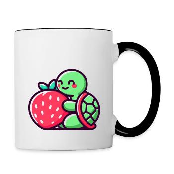Tortue mignonne étreint une fraise sucrée - Mug contrasté - blanc/noir - Droite