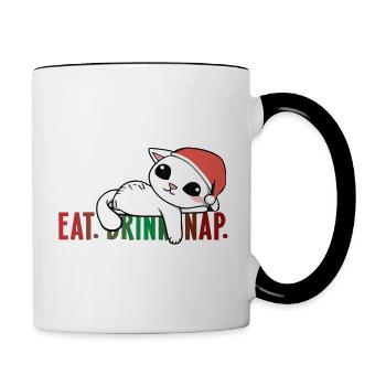 xmas cat christmas cat eat drink nap fun comic - Contrasting Mug - white/black - Right