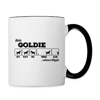 Mein Goldie - zuhause klappts - Tasse zweifarbig - Weiß/Schwarz - Rechts