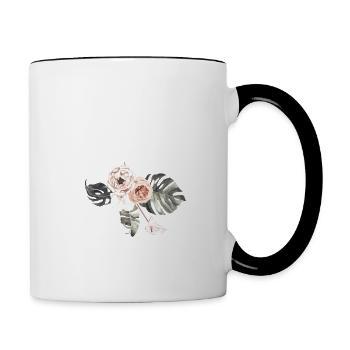 Tropischer Blumenbuchstabe N - Tasse zweifarbig - Weiß/Schwarz - Rechts