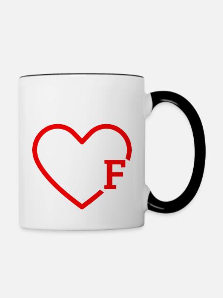 Buchstabe F Rotes Herz - Tasse zweifarbig - Weiß/Schwarz