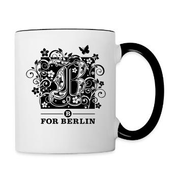 B for Berlin - Letter - Design-Farbe frei wählbar! - Tasse zweifarbig - Weiß/Schwarz - Rechts