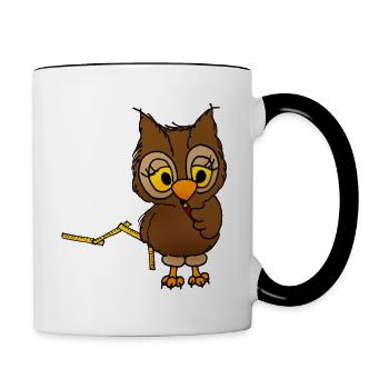 Eule mit Zollstock - Eulen byMoni - Tasse zweifarbig - Weiß/Schwarz - Rechts
