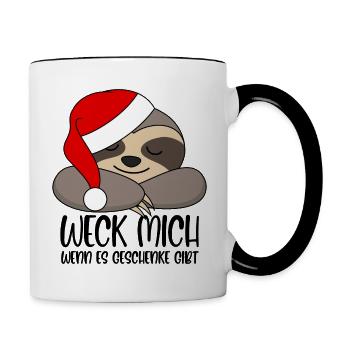 Faultier Santa Weck mich wenn es Geschenke gibt - Tasse zweifarbig - Weiß/Schwarz - Rechts