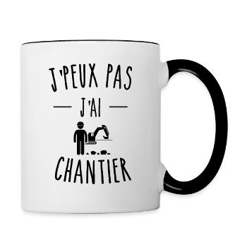 j'peux pas j'ai chantier grue maçon humour - Mug contrasté - blanc/noir - Droite