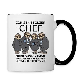 Stolzer Chef unglaublich fleißiges Team Faultiere - Tasse zweifarbig - Weiß/Schwarz - Rechts