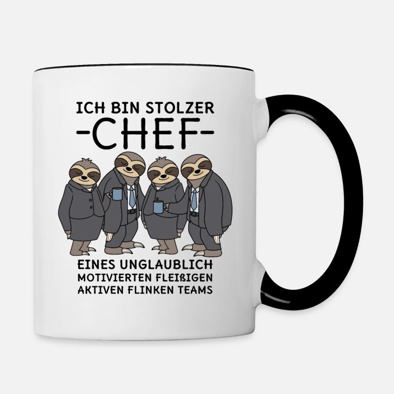 Stolzer Chef unglaublich fleißiges Team Faultiere - Tasse zweifarbig - Weiß/Schwarz