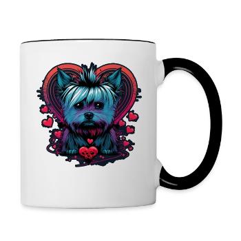 Yorkshire Terrier with heart - Contrasting Mug - white/black - Right