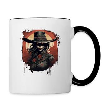 Emo Cowboy Zombie Girl - Contrasting Mug - white/black - Right