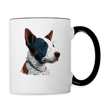 Chiot Bull Terrier anglais - Mug contrasté - blanc/noir - Droite