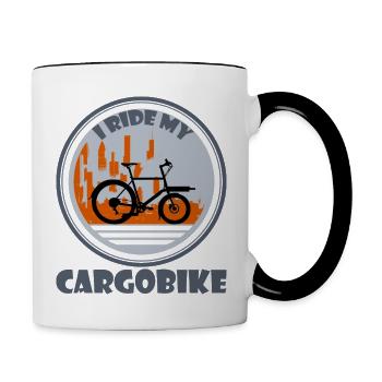 Stadt Silhouette Lastenfahrrad - Tasse zweifarbig - Weiß/Schwarz - Rechts