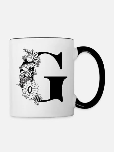 Blumenbuchstabe g schwarz-weiß - Tasse zweifarbig - Weiß/Schwarz