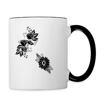 Blumen schwarz-weiß Buchstabe p - Tasse zweifarbig - Weiß/Schwarz - Rechts