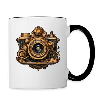 Steampunk Fotoapparat - Tasse zweifarbig - Weiß/Schwarz - Rechts