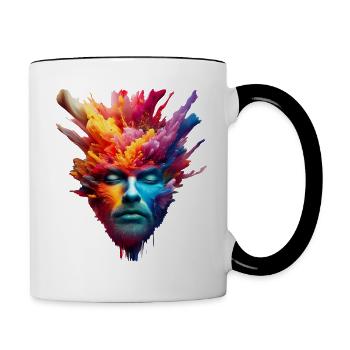 Mann mit Bart und Farbexplosion - Tasse zweifarbig - Weiß/Schwarz - Rechts