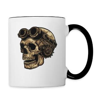 Crâne de zombie dieselpunk - Mug contrasté - blanc/noir - Droite