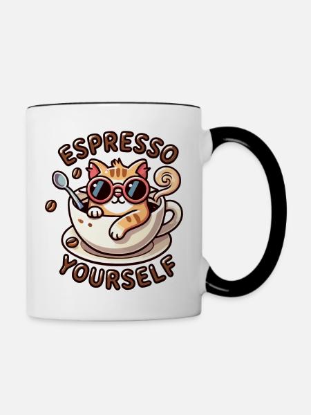 Espresso Katze - Tasse zweifarbig - Weiß/Schwarz