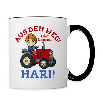 Tracteur du nom Hari - Mug contrasté - blanc/noir - Droite
