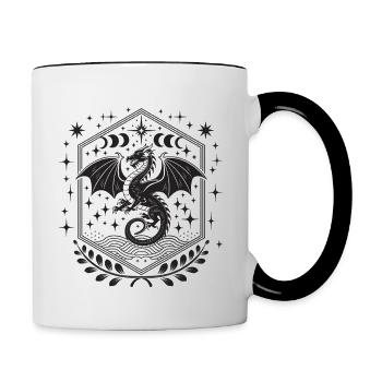 Mystischer Drache – Magisches Fantasy-Design - Tasse zweifarbig - Weiß/Schwarz - Rechts