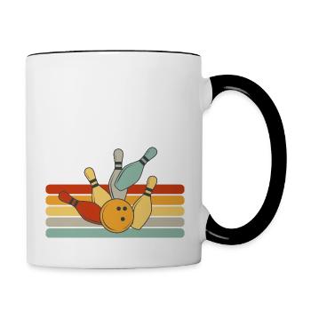 Lustiges Bowling So rolle ich Retro Bowler - Tasse zweifarbig - Weiß/Schwarz - Rechts