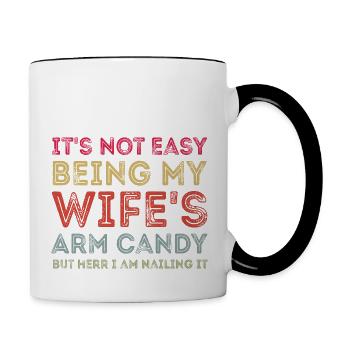 Ce n’est pas facile d’être le bras de ma femme Bonbons rétro - Mug contrasté - blanc/noir - Droite