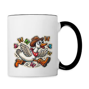 Silly Goose in a cowboy hat and boots - Contrasting Mug - white/black - Right