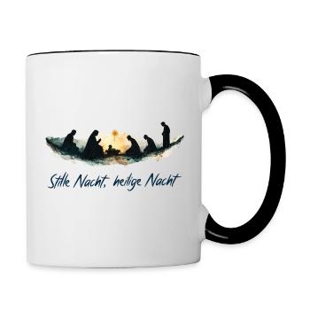 Stille Nacht: Weihnachten an der Krippe Jesus - Tasse zweifarbig - Weiß/Schwarz - Rechts