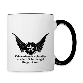 Fahr niemals schneller als dein Schutzengel fliegt - Tasse zweifarbig - Weiß/Schwarz - Rechts