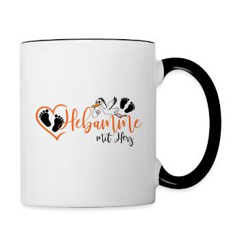 Hebamme mit Herz Klapperstorch mit Baby Babyfüße - Tasse zweifarbig - Weiß/Schwarz - Rechts
