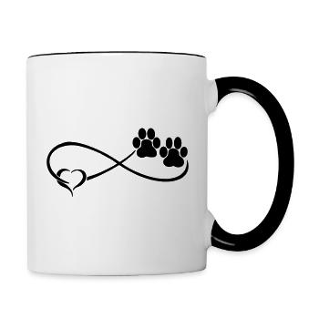 Hundepfote mit Herz - Tasse zweifarbig - Weiß/Schwarz - Rechts