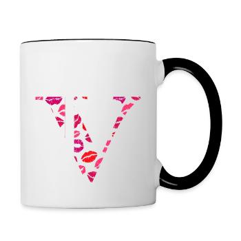 Lettre v bisous - Mug contrasté - blanc/noir - Droite