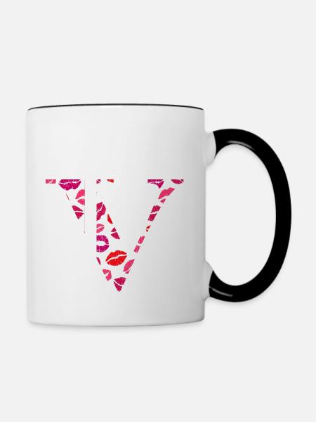 Buchstabe v Küsse - Tasse zweifarbig - Weiß/Schwarz