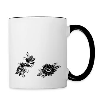 Nummer 11 Schwarze Blumen -11. Geburtstag Blumen - Tasse zweifarbig - Weiß/Schwarz - Rechts