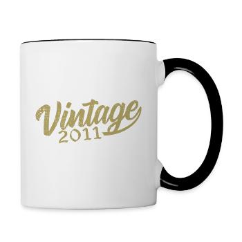 2011 Jahrgang 2011 Retro 2011 Geburtstagsgeschenk - Tasse zweifarbig - Weiß/Schwarz - Rechts